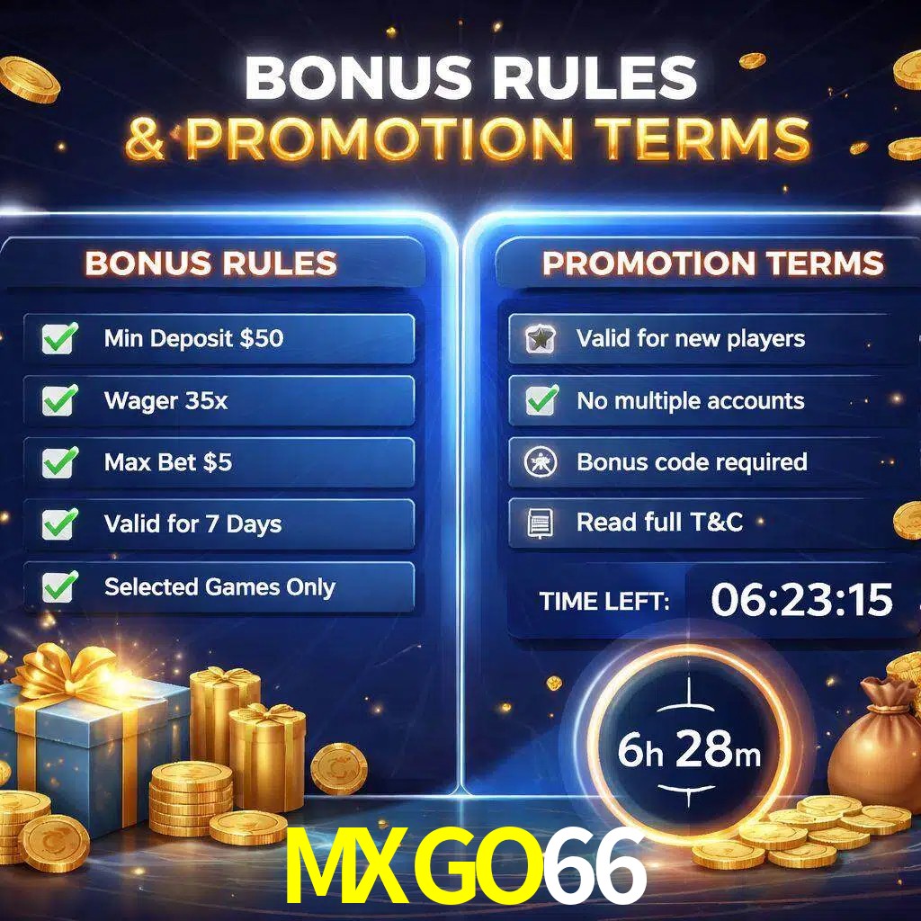 Reglas de promoción MXGO66 y condiciones de bonos explicadas visualmente